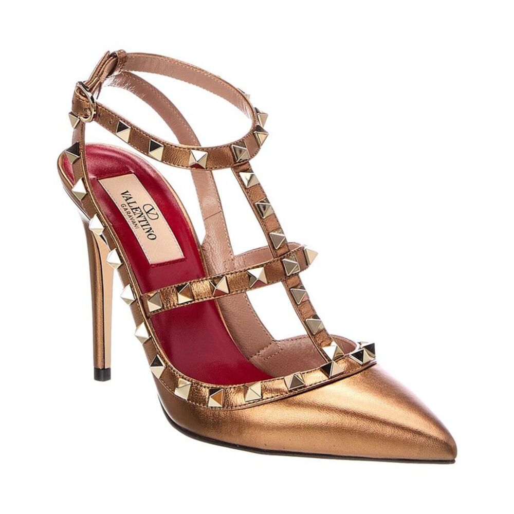 Valentino Rockstud Caged 100 Leather Pump, Gold